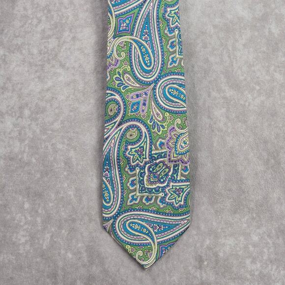 Stafford Essentials Green Purple Floral Paisley Executive Silk Neck Tie Men's - Picture 1 of 6
